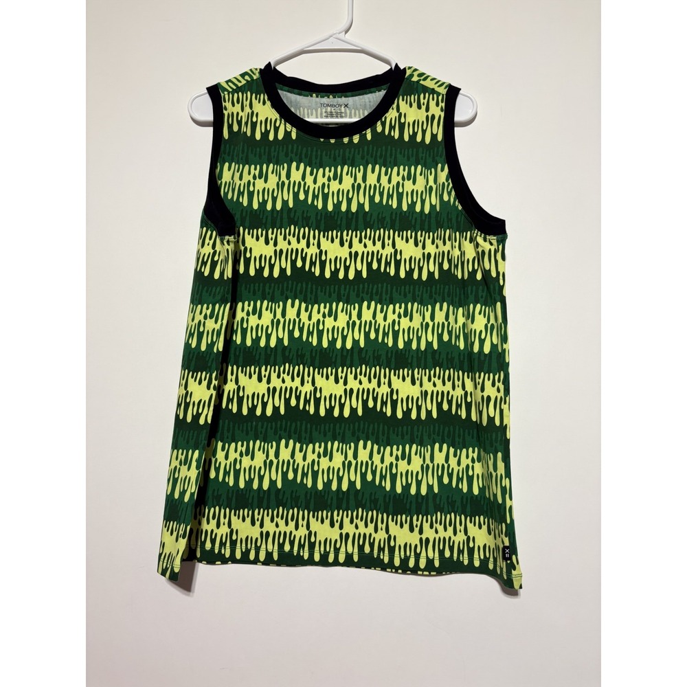 TomboyX Shirt Men Medium Green Black Yellow Sleeveless Tank Top Drip Print
